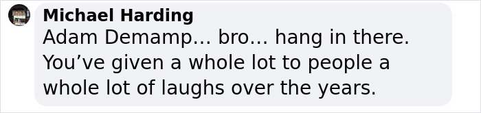 Supportive message to 'Pitch Perfect' actor shared by Michael Harding. Supportive message to 'Pitch Perfect' actor shared by Michael Harding.