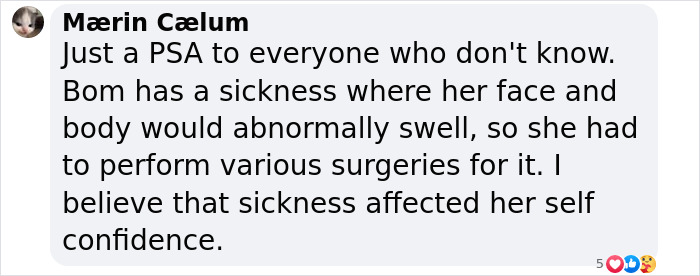 Comment about K-Pop star's transformation and surgeries amid plastic surgery rumors. Comment about K-Pop star's transformation and surgeries amid plastic surgery rumors.