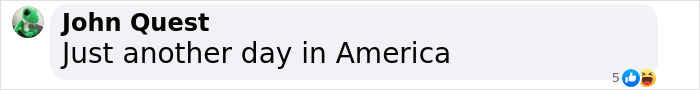 Comment by John Quest saying, "Just another day in America," related to Weezer bassist's statement on a recent incident. Comment by John Quest saying, "Just another day in America," related to Weezer bassist's statement on a recent incident.