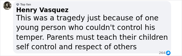 Comment highlighting a tragedy and emphasizing the importance of teaching self-control and respect to children. Comment highlighting a tragedy and emphasizing the importance of teaching self-control and respect to children.