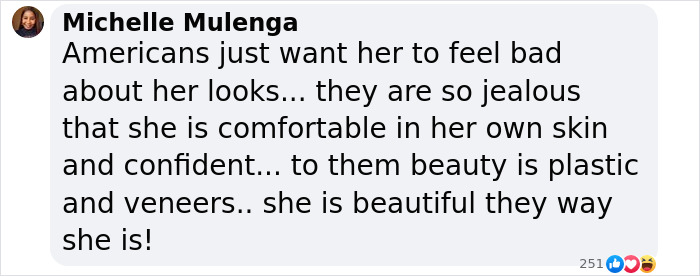 Facebook comment defending Aimee Lou Wood's natural beauty after SNL mockery. Facebook comment defending Aimee Lou Wood's natural beauty after SNL mockery.