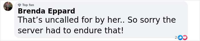 Comment criticizing punk rock legend for restaurant behavior. Comment criticizing punk rock legend for restaurant behavior.