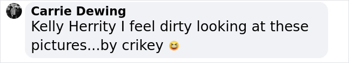 Comment by Carrie Dewing about feeling "dirty" and surprised, featuring a laughing emoji. Comment by Carrie Dewing about feeling "dirty" and surprised, featuring a laughing emoji.