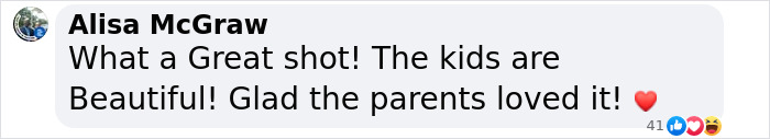 Comment compliments kids' photo shoot surprise with heart emoji. Comment compliments kids' photo shoot surprise with heart emoji.
