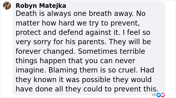 Emotional comment on tragic accident involving parenting influencer's son. Emotional comment on tragic accident involving parenting influencer's son.