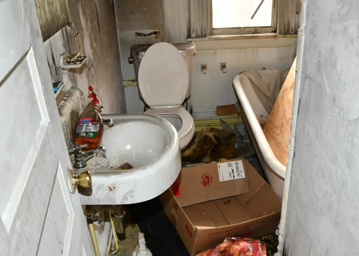 Disturbing photo of a neglected bathroom in the horror house where a stepson was reportedly held captive. Disturbing photo of a neglected bathroom in the horror house where a stepson was reportedly held captive.