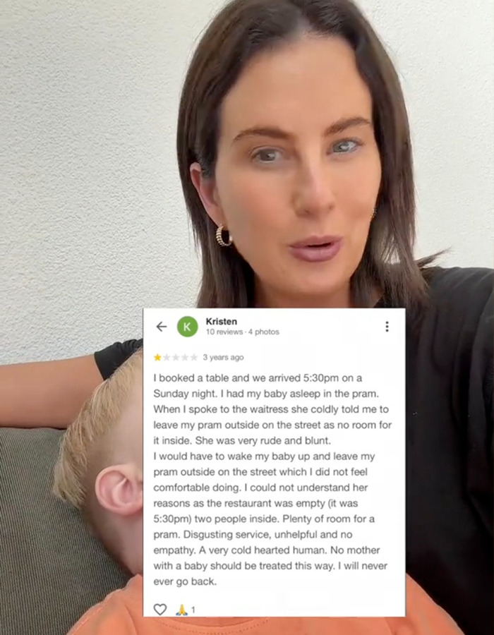 Mom shares review about restaurant toddler incident, including rude service and issues with pram. Mom shares review about restaurant toddler incident, including rude service and issues with pram.