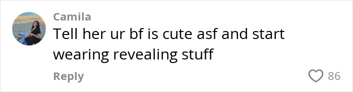 Comment offering advice on handling roommate's boyfriend, with 86 likes. Comment offering advice on handling roommate's boyfriend, with 86 likes.