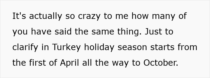 Text discussing holiday season timing in Turkey from April to October. Text discussing holiday season timing in Turkey from April to October.
