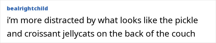 Text comment on a social media post about pickle and croissant jellycats on a couch. Text comment on a social media post about pickle and croissant jellycats on a couch.