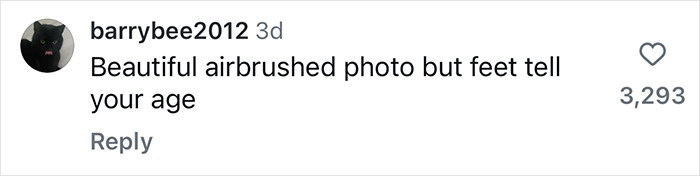 Comment discussing an airbrushed family photo and mentioning feet reveal true age. Comment discussing an airbrushed family photo and mentioning feet reveal true age.