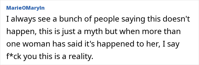 Text expressing disbelief and frustration over people claiming the "husband stitch" is a myth, stating it's a reality. Text expressing disbelief and frustration over people claiming the "husband stitch" is a myth, stating it's a reality.