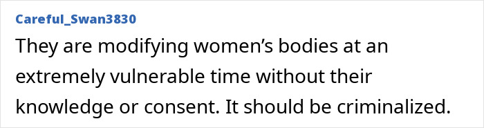 Comment criticizing non-consensual "husband stitch" as dehumanizing and advocating for criminalization. Comment criticizing non-consensual "husband stitch" as dehumanizing and advocating for criminalization.