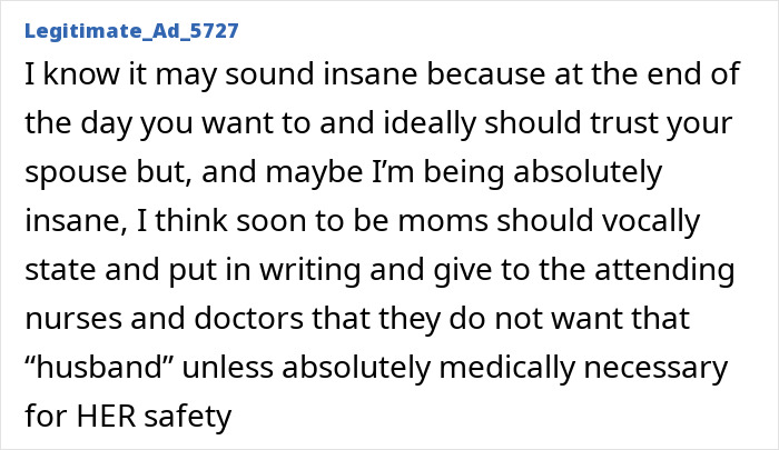 Comment discussing consent and medical decisions after childbirth, highlighting concerns about "husband stitch. Comment discussing consent and medical decisions after childbirth, highlighting concerns about "husband stitch.