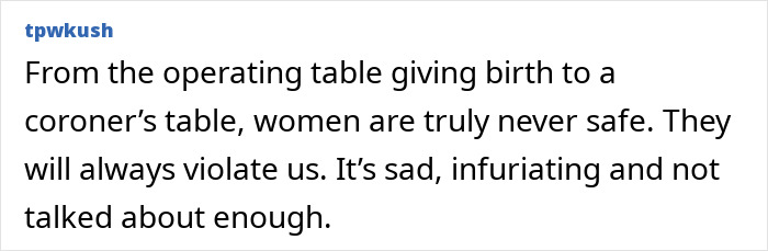 Text expressing concern about the 'husband stitch' and women's safety, highlighting a dehumanizing medical practice. Text expressing concern about the 'husband stitch' and women's safety, highlighting a dehumanizing medical practice.