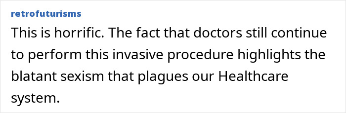 Comment discussing the singer's "husband stitch" experience and healthcare sexism. Comment discussing the singer's "husband stitch" experience and healthcare sexism.