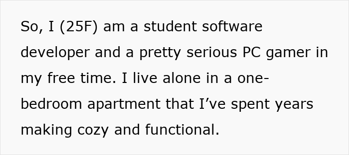 Text about a woman, 25, student software developer and gamer, living alone, making her one-bedroom apartment cozy and functional. Text about a woman, 25, student software developer and gamer, living alone, making her one-bedroom apartment cozy and functional.