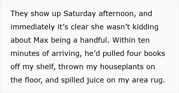 Text excerpt describing chaos after woman hosts sister and nephew, leading to regrets and family drama. Text excerpt describing chaos after woman hosts sister and nephew, leading to regrets and family drama.