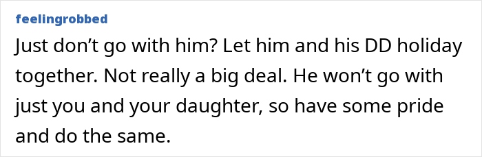Comment about not joining stepdaughter holiday plans, expressing pride and stepmom drama in family dynamics. Comment about not joining stepdaughter holiday plans, expressing pride and stepmom drama in family dynamics.