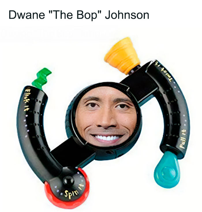 A The Rock meme with two sections: the top labeled "Girls with photoshop," showing before and after images of a woman with enhanced makeup and hair. The bottom section is labeled "Boys with photoshop," featuring two images of Dwayne "The Rock" Johnson; the first is a normal headshot, while the second humorously distorts his face onto an egg shape. The meme contrasts the typical uses of Photoshop, playfully highlighting the different ways people might use editing tools.