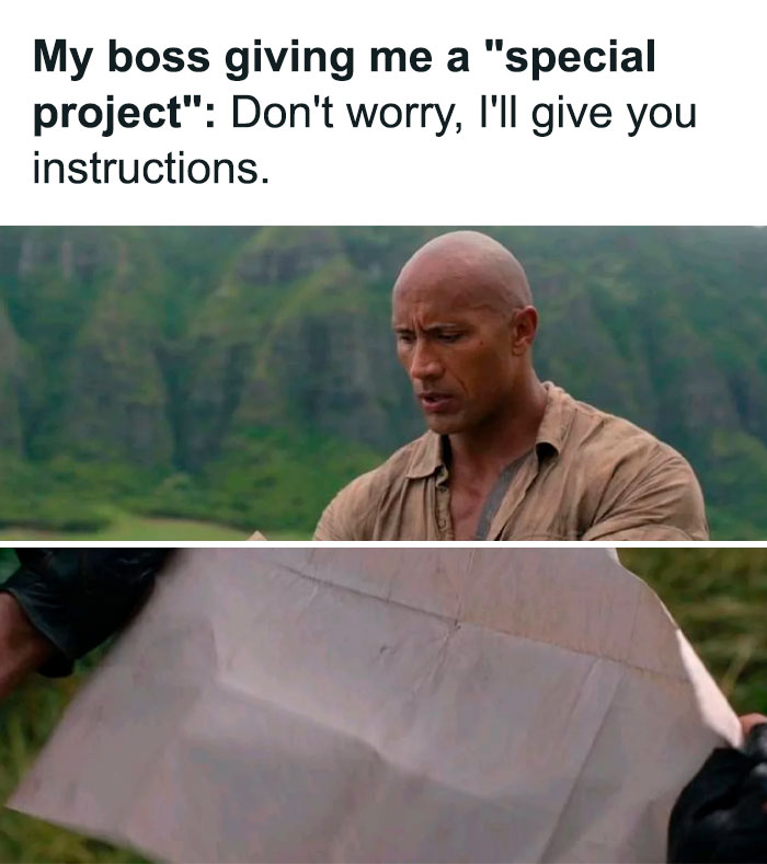  A The Rock meme featuring an edited image of Dwayne "The Rock" Johnson posing with himself, creating the illusion that The Rock is meeting "Dwayne Johnson." The text above reads, "That epic moment when The Rock and Dwayne Johnson finally met," humorously playing on the idea of his dual identity as a wrestler and actor, depicted as two separate people meeting for the first time.