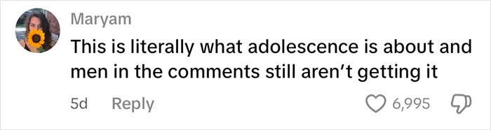 Comment on misogynistic remark, highlighting adolescence and misunderstanding by men in comments, with user engagement. Comment on misogynistic remark, highlighting adolescence and misunderstanding by men in comments, with user engagement.