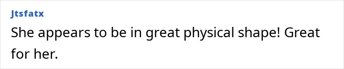 Comment praising Mary Kay Place's great physical shape. Comment praising Mary Kay Place's great physical shape.