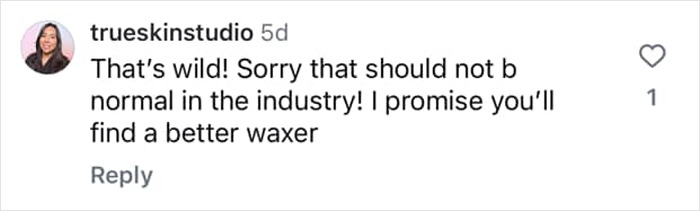 Comment criticizing waxer for charging more based on pubic area size. Comment criticizing waxer for charging more based on pubic area size.