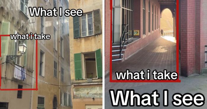 Side-by-side comparison showing what a photographer sees versus what they choose to capture in their photo.