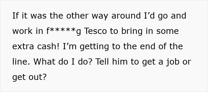 Text expressing frustration over unfulfilled promises after 10 years, asking if husband should get a job or leave. Text expressing frustration over unfulfilled promises after 10 years, asking if husband should get a job or leave.