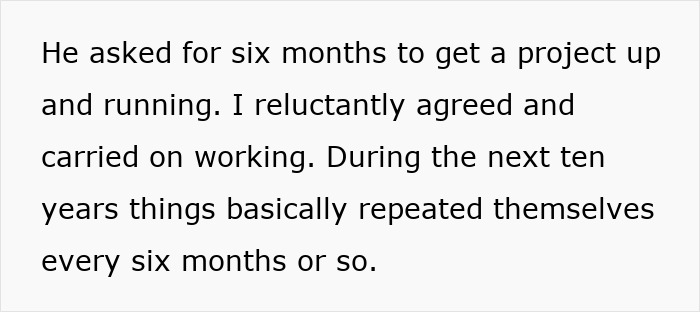 Text describing a wife's frustration over a husband's 10 years of unkept promises about finding a job. Text describing a wife's frustration over a husband's 10 years of unkept promises about finding a job.