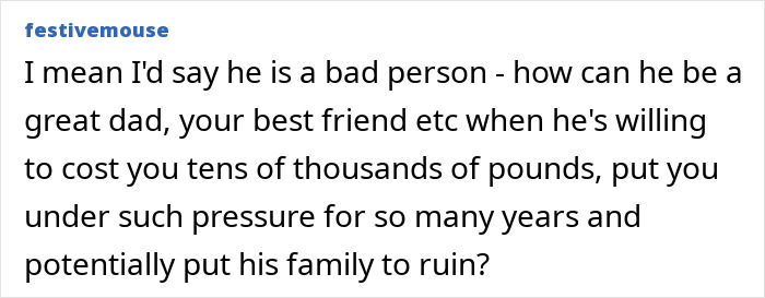 Comment discussing impact of husband's false promises causing financial strain and family stress. Comment discussing impact of husband's false promises causing financial strain and family stress.