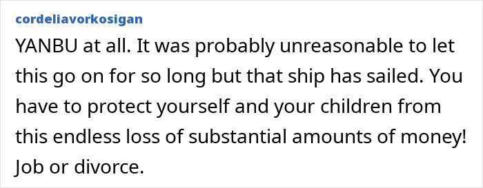 Online comment advising wife to demand husband get a job or face divorce. Online comment advising wife to demand husband get a job or face divorce.