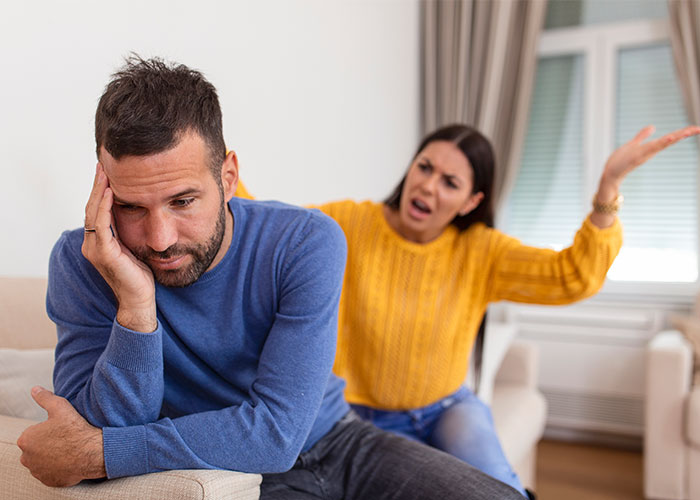 Woman frustrated with husband after years of empty promises, demanding change. Woman frustrated with husband after years of empty promises, demanding change.