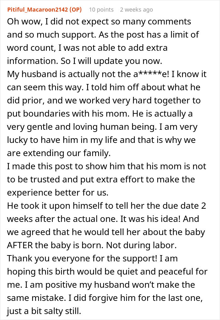 Text post about a woman keeping pregnancy news from an overbearing MIL, discussing husband and family dynamics. Text post about a woman keeping pregnancy news from an overbearing MIL, discussing husband and family dynamics.