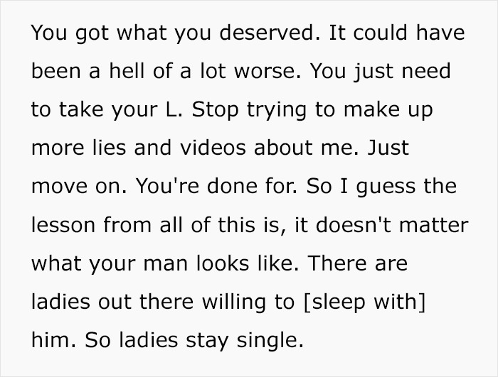 Text image discussing lesson about cheating and relationships, urging women to stay single. Text image discussing lesson about cheating and relationships, urging women to stay single.