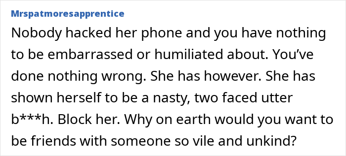 Text exchange about accidental nasty message on weight; a harsh response on being two-faced and vile. Text exchange about accidental nasty message on weight; a harsh response on being two-faced and vile.
