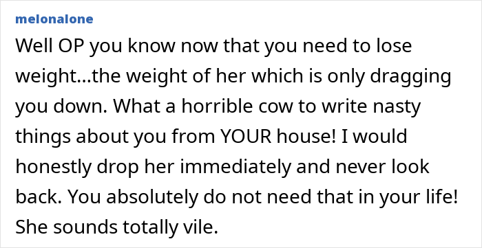 Text discussing accidental nasty comment on woman's weight. Text discussing accidental nasty comment on woman's weight.
