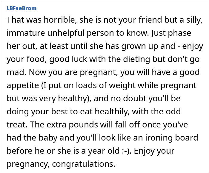 Text message about weight comment, discussing pregnancy and dieting advice. Text message about weight comment, discussing pregnancy and dieting advice.