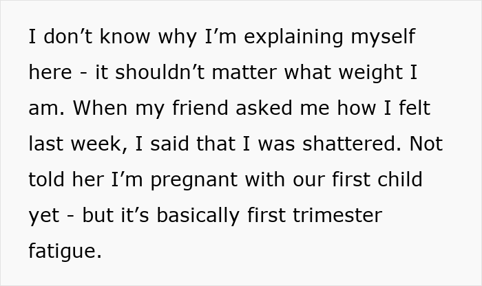 Text conversation discussing accidental comment on woman's weight and its emotional impact. Text conversation discussing accidental comment on woman's weight and its emotional impact.