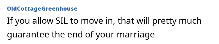 Comment on sister-in-law moving, warning about marriage impact. Comment on sister-in-law moving, warning about marriage impact.