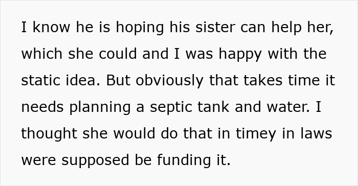 Text discussing sister-in-law planning, moving into couple's home, mentions logistics like septic tank and funding. Text discussing sister-in-law planning, moving into couple's home, mentions logistics like septic tank and funding.