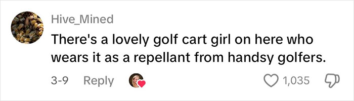Comment about using glitter as deterrent, referencing a golf cart girl repelling golfers. Comment about using glitter as deterrent, referencing a golf cart girl repelling golfers.