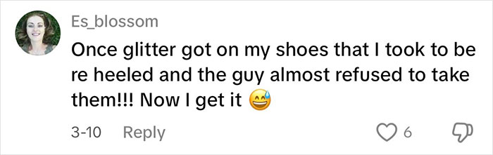 Comment about glitter used as deterrent against men. Comment about glitter used as deterrent against men.