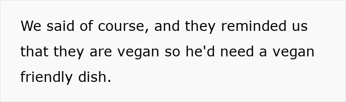 Text excerpt discussing vegan diet requirements for a teen at a friend's house due to parents' strict rules. Text excerpt discussing vegan diet requirements for a teen at a friend's house due to parents' strict rules.
