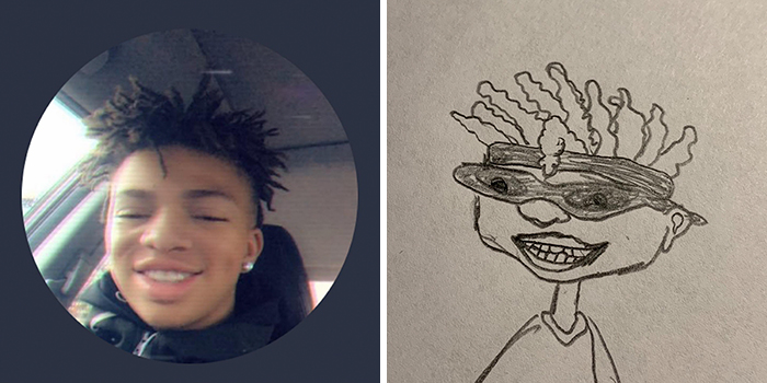 Profile pic makeover with funny drawing featuring a person with spiky hair and a wide smile.