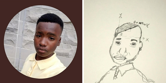 Profile pic makeover: A person's photo next to a humorous hand-drawn portrait with exaggerated features.