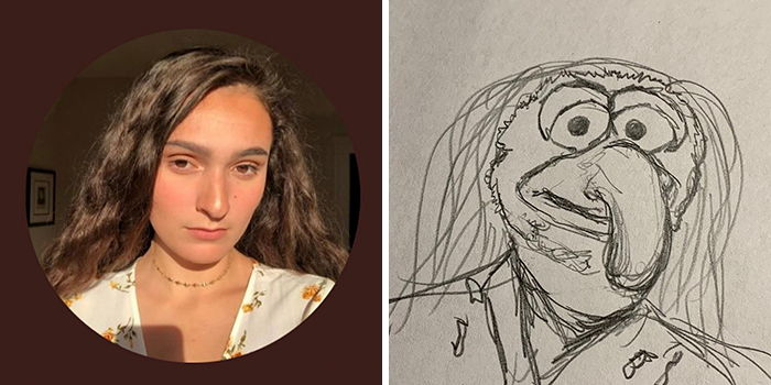 Profile pic with a humorous drawing makeover, featuring a woman and a comical sketch with exaggerated features.