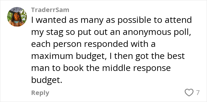 Comment discussing budgeting strategies for stag parties amid internet debates on whether paying for hen parties is out of hand. Comment discussing budgeting strategies for stag parties amid internet debates on whether paying for hen parties is out of hand.