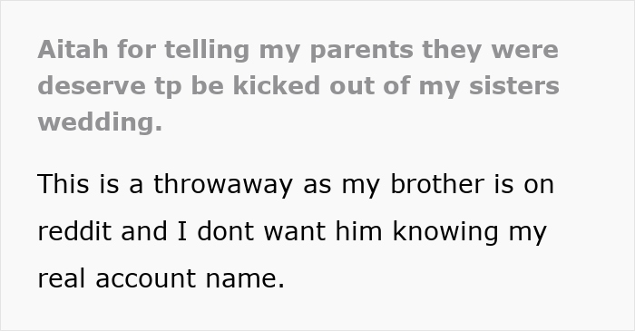 Text post discussing a couple going ballistic after their daughter refuses to invite a bully to the wedding and kicks them out. Text post discussing a couple going ballistic after their daughter refuses to invite a bully to the wedding and kicks them out.